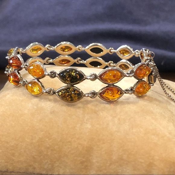 ARTISAN Double Strand Sterling Silver TriColor Amber Bracelet - Picture 9 of 10